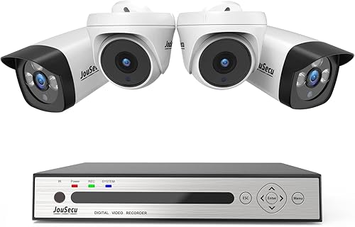 JouSecu Sistema de cámara de seguridad para el hogar de 8 canales 1080P para exteriores, 5 MP Lite CCTV DVR de 8 canales y 4 cámaras de vigilancia