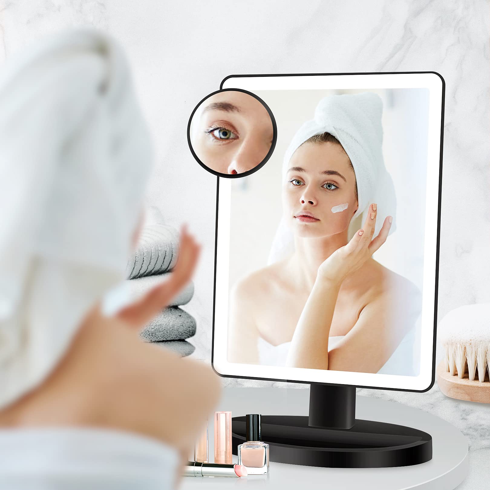 Large Lighted Vanity Makeup Mirror (X-Large Model)- 3 Color Lighting Modes Light Up Mirror with 88 LED, 360° Rotation Touch Screen and 10X Magnification Tabletop Cosmetic Make Up Mirror (Black)
