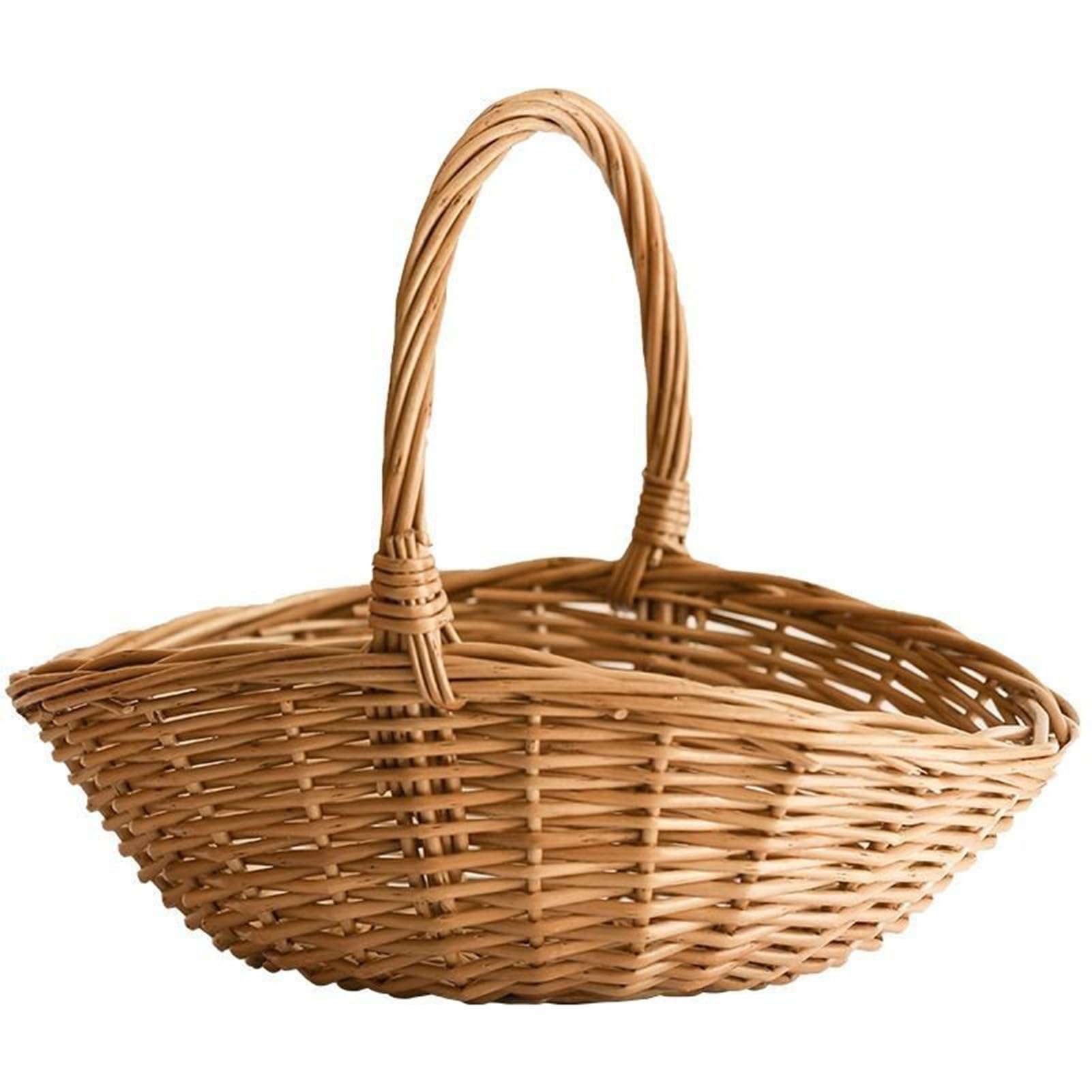 Rikuuui Natural Rattan Storage Basket with Handle Handwoven Wicker Fruit Vegetable Tray Sundries Container for Picnic Home Decor Small