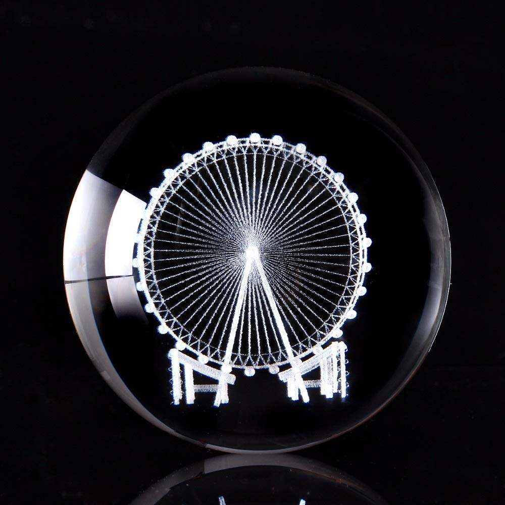 Kryształowa kula 60/80mm 3D grawerowany laserowo diabelski młyn kryształowa kula 3D miniaturowy model kula szklana kula ozdoba akcesoria do dekoracji domu prezenty wróżenie piłka czary patrząca kula