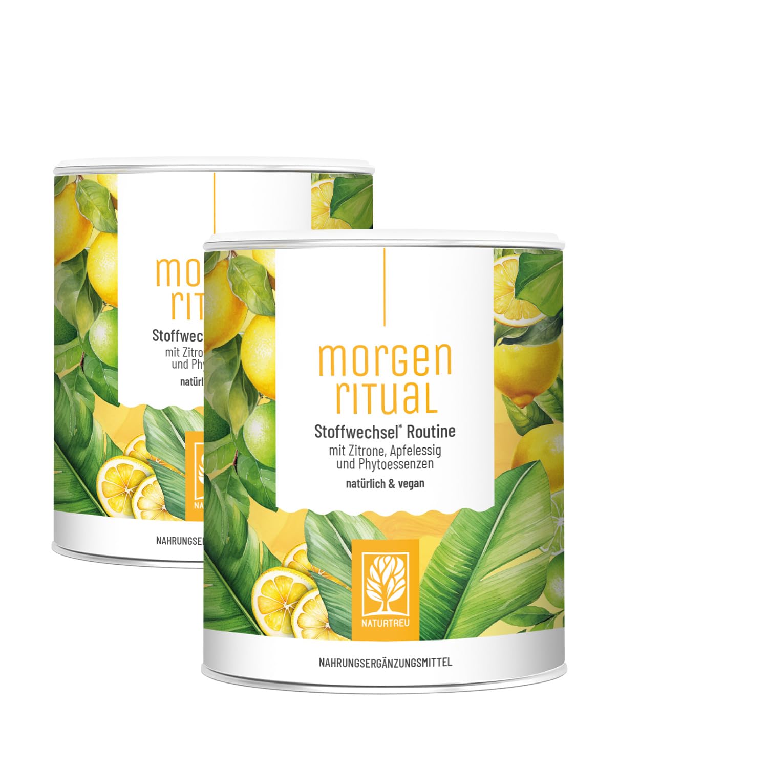 NATURTREU® Morgenritual – 300 g Getränkepulver mit Zitrone, Apfelessig & Ingwer – Mit Vitamin C – Fruchtiger Drink für deine Morgenroutine – Vegan & ohne zugesetzten Zucker - Vorteilsbundle 2er Paket