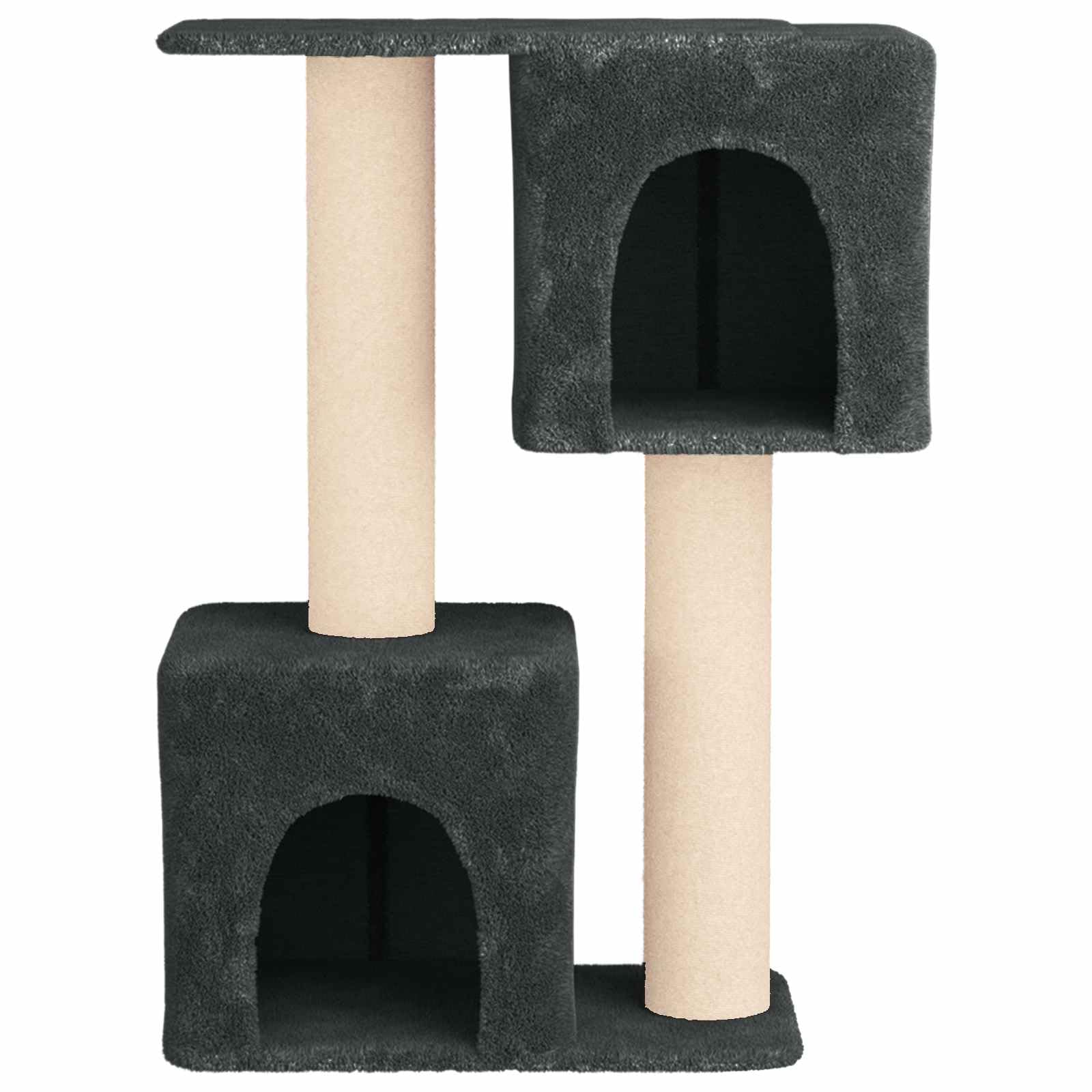 Rascador con columna rascador de sisal, gris oscuro, 114 cm | Torre de escalada de varios pisos con una acogedora cueva para gatos para el salón o el dormitorio.