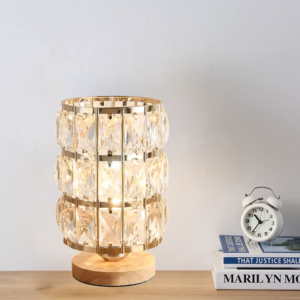 Mengjay Lampe de table moderne en métal et en verre, lampe de bureau de lampe de chevet en cristal, lampe de table E27, pour chambre à coucher Lecture de studio, idéal pour dans le salon, chambre.
