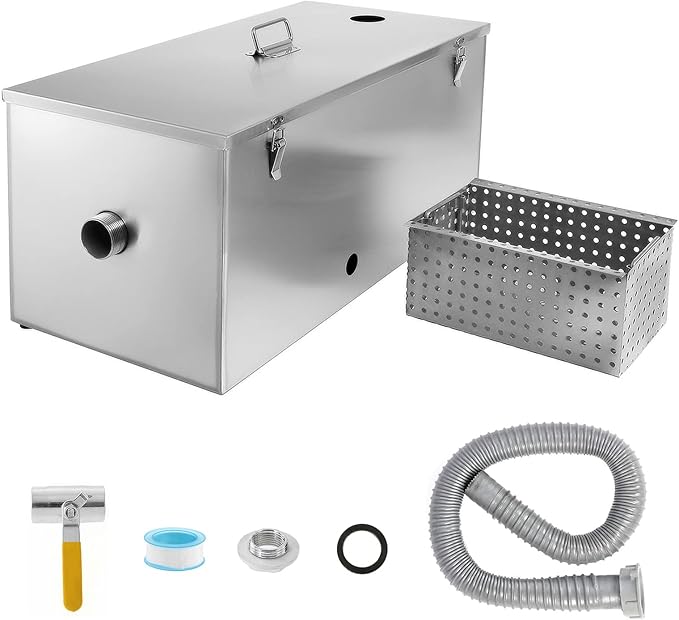 POWLAB 25LBS Commercial Grease Trap, Stainless Steel 13 GPM