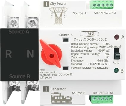 Single Phase Din Rail ATS 220V Dual Power Automatic Transfer Electrical Selector Switches Uninterrupted 2P 63A 100A 125A