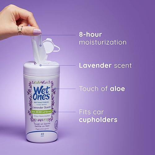 Miniatura 3 de Wet Ones Toallitas de manos antibacterianas, toallitas de lavanda Toallitas antibacterianas, toallitas hidratantes 40 unidades