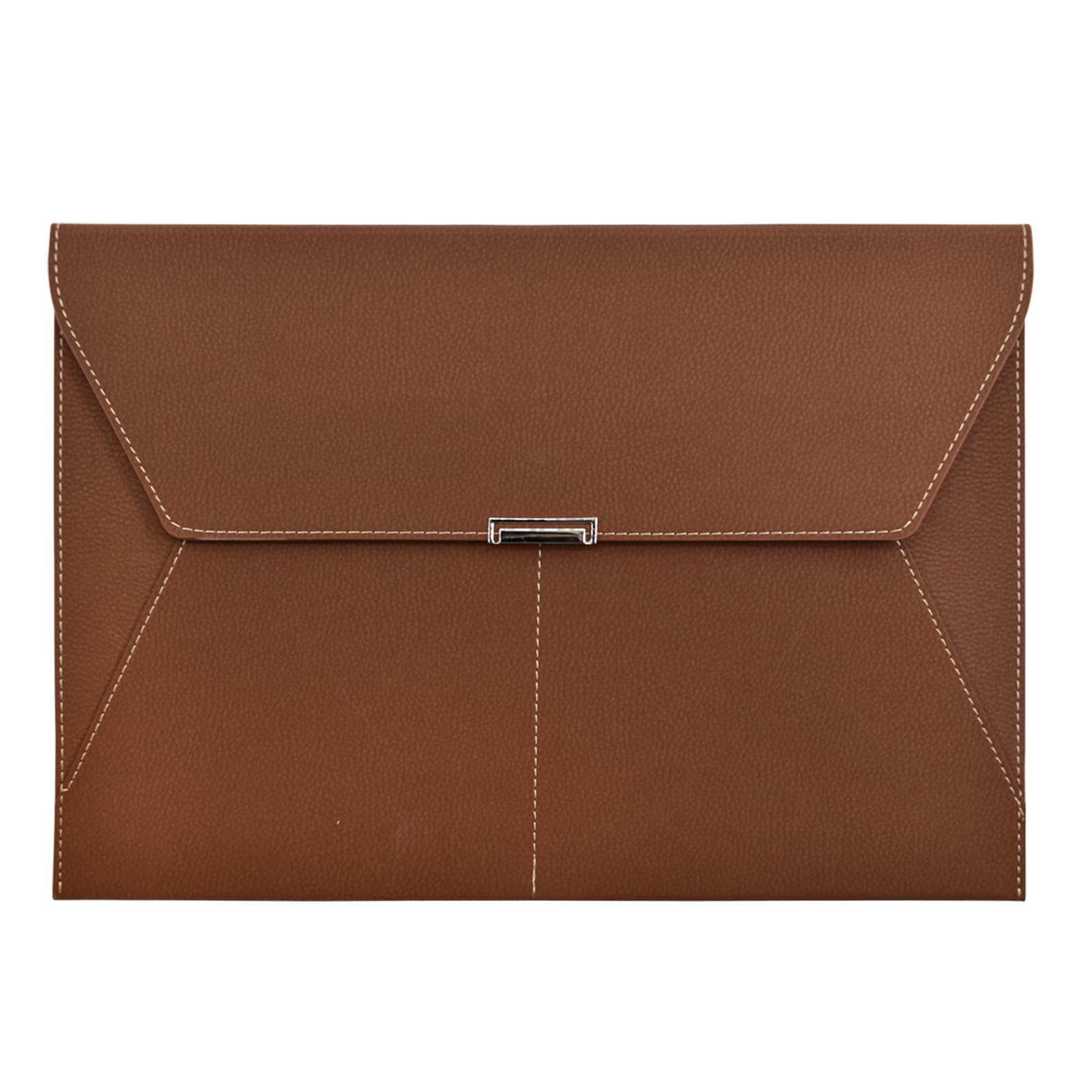 VANRA File Folder Document Holder Organizer Waterproof Portfolio Leather Folder Case with 3 Pockets, Filing Envelopes for A4 Letter Size Paper with Snap Magnetic Button Closure (Brown)