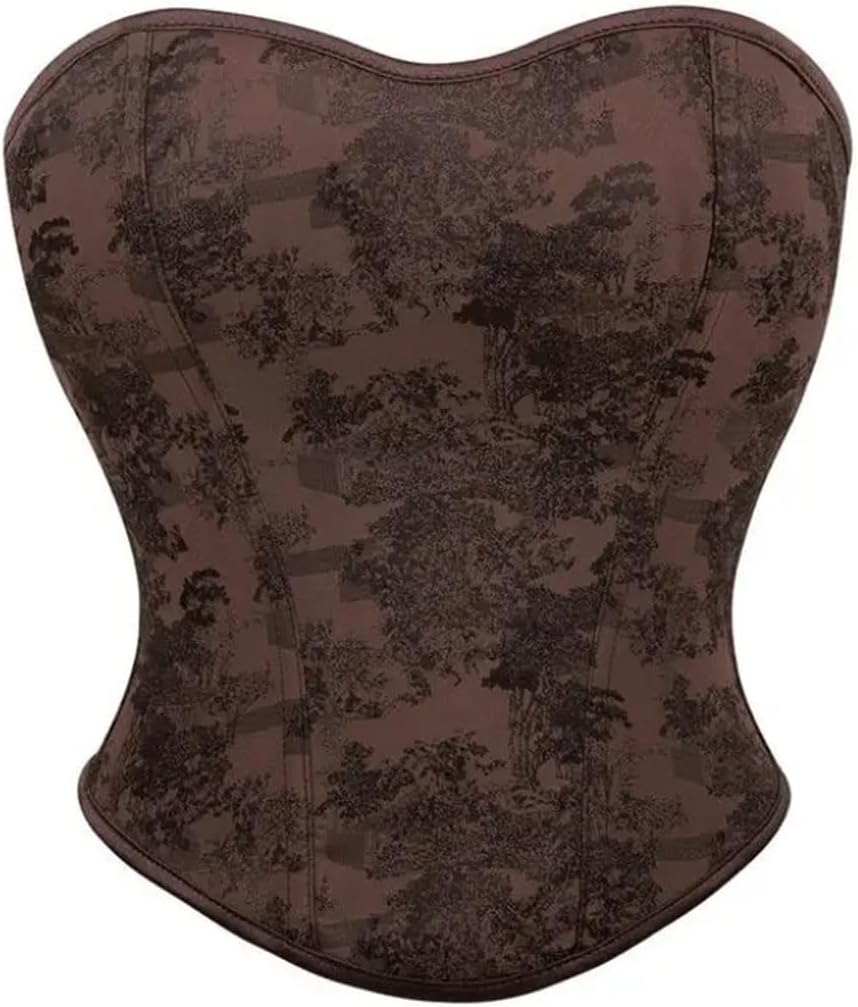 Coffee printed strapless women's tight corset
