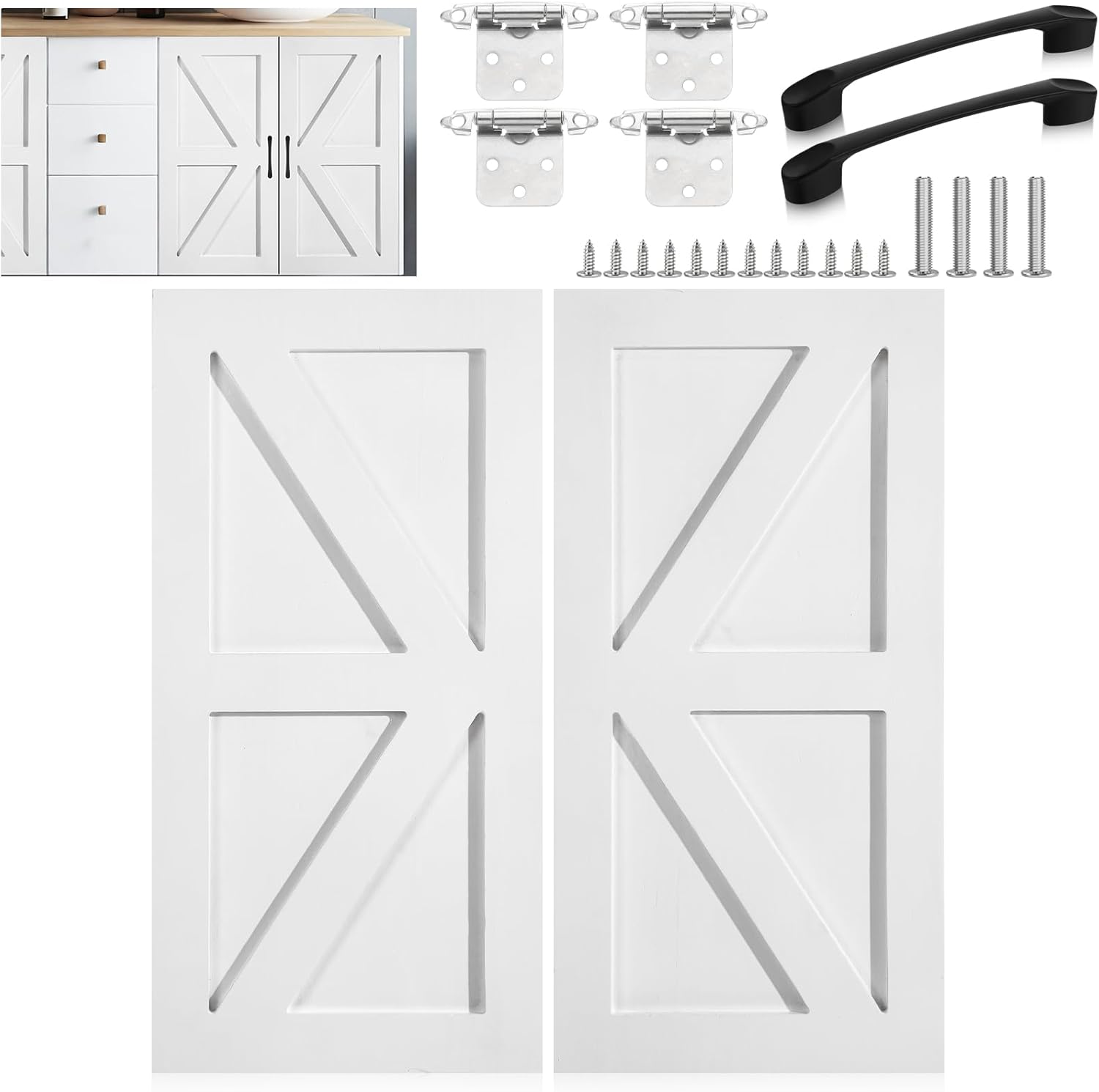 Sintuff 2 Sets 13.25'' W x 29'' H Kitchen Cabinet Door Replacement with Hinges and Door Handles, White Shaker Cabinet Doors Front Replacement for Kitchen Bathroom Vanity Closet