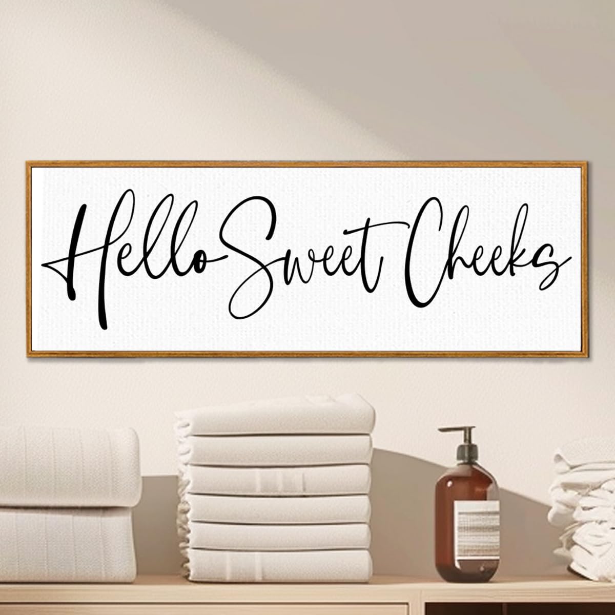 YEOION Rustic Bathroom Wall Decor Hello Sweet Cheeks Wall Art Canvas Frame Print for Restroom Toilet Decor,Funny Farmhouse Bathroom Wall Art Decorations 24" x 8'"
