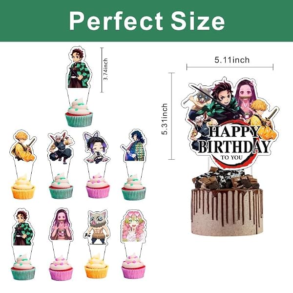 25pcs Demon Cake Decorations with 1pcs Cake Topper, 24pcs Cupcake Toppers for Slayer Birthday Party Supplies by SDONY - Used condition - Image 4
