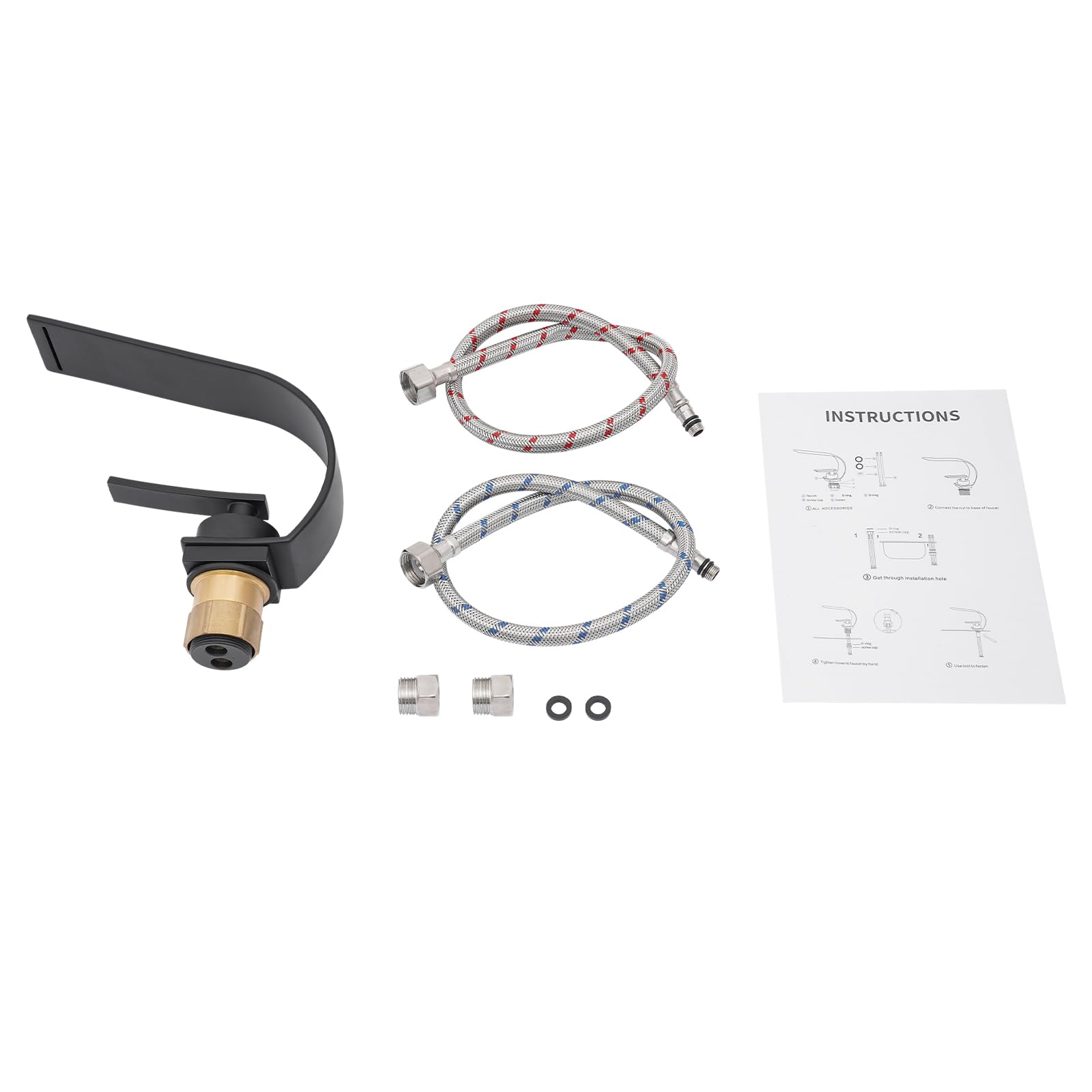 Grifo de lavabo con grifo monomando y cartucho de cerámica, grifo de lavabo con conexiones de 1/2 y 3/8 pulgadas, mangueras flexibles (orificio de 3,1 – 4,2 cm de diámetro), para casa y apartamento