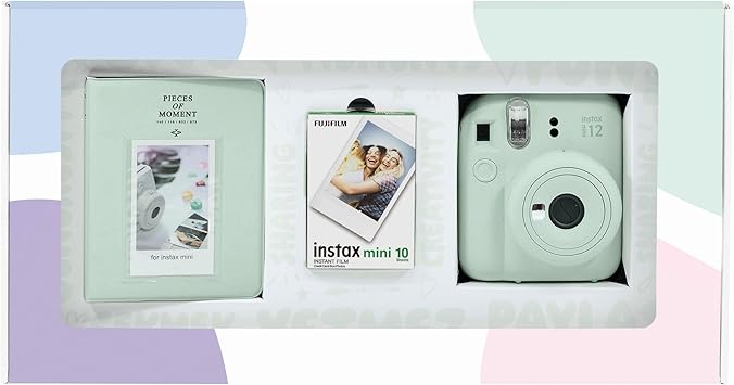 Instax mini 12 Green Camera 10-Piece Film and PVC Album Bundle Box