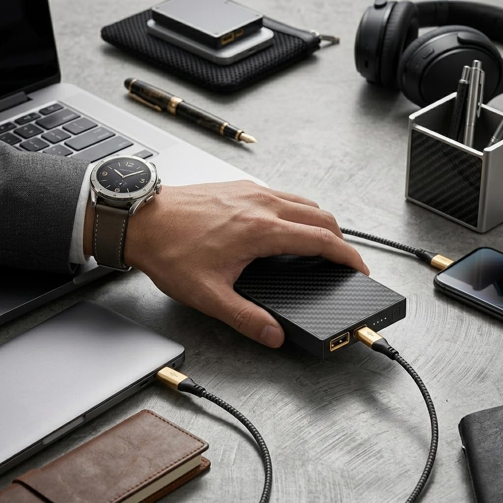SSB10K - Cargador portátil de fibra de carbono de estado sólido de 10000 mAh, ultradelgado de 1,1 cm, ligero de 175 g, batería externa segura y duradera para teléfono, Android, viajes