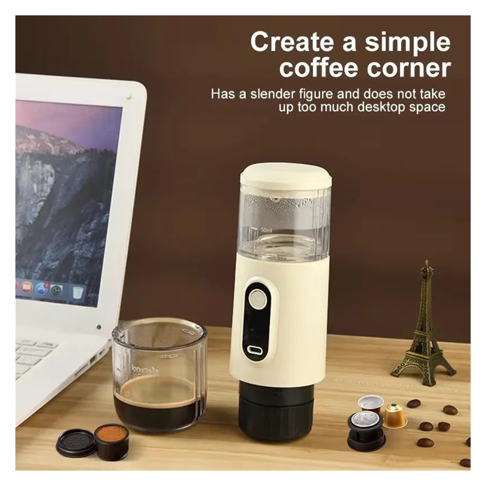 EDEDE Macchina da caffè Espresso Portatile, Macchina for caffè Italiano Portatile Senza Fili, Macchina elettrica for Capsule Concentrate for casa, all'aperto, Ricarica Rapida per Viaggi, Campeggio