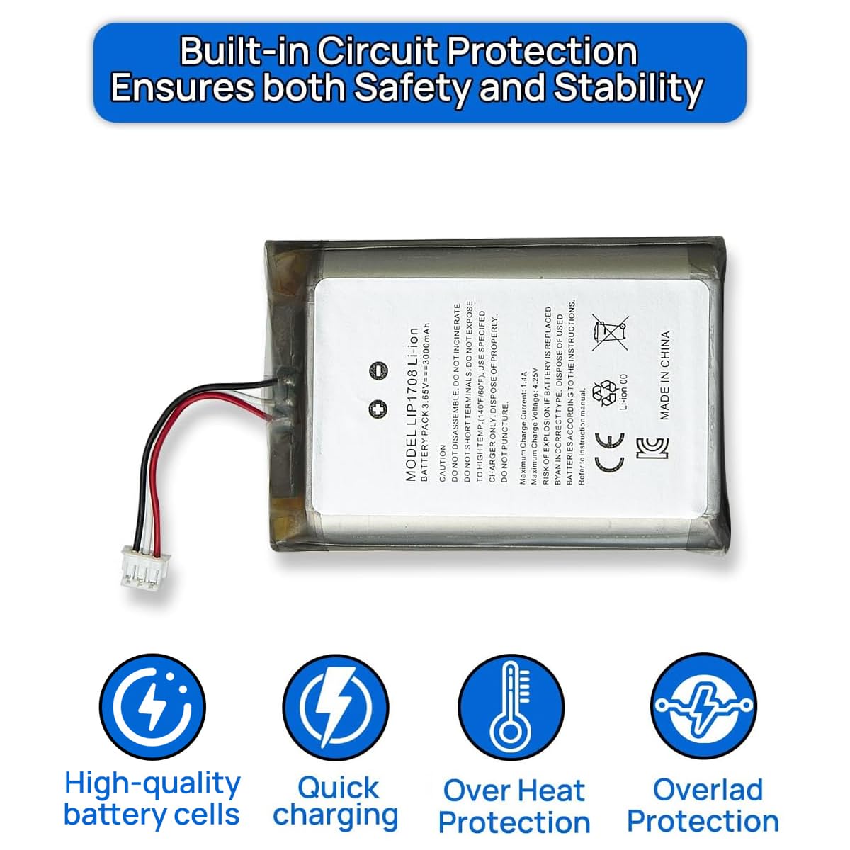 Batería de repuesto para controlador PS5 PlayStation 5 LIP1708 CFI-ZCT1W, 3000 mAh, 3,65 V