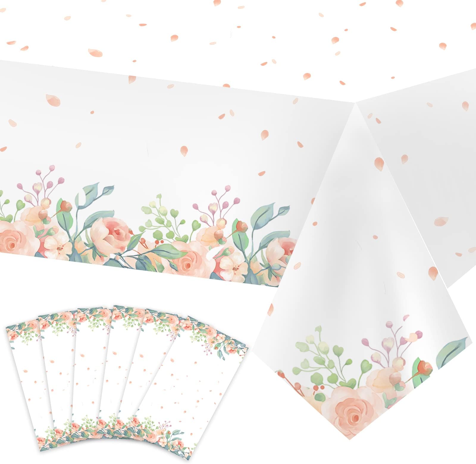Juesly6 Pack Floral Baby Shower Decorations For Girl，Rectangular Plastic Party Tablecloths with Pink Floral Patterns( 108"x54"）,Table Cover for Birthdays,Weddings,Tea Party and Girl Baby Shower Decorations