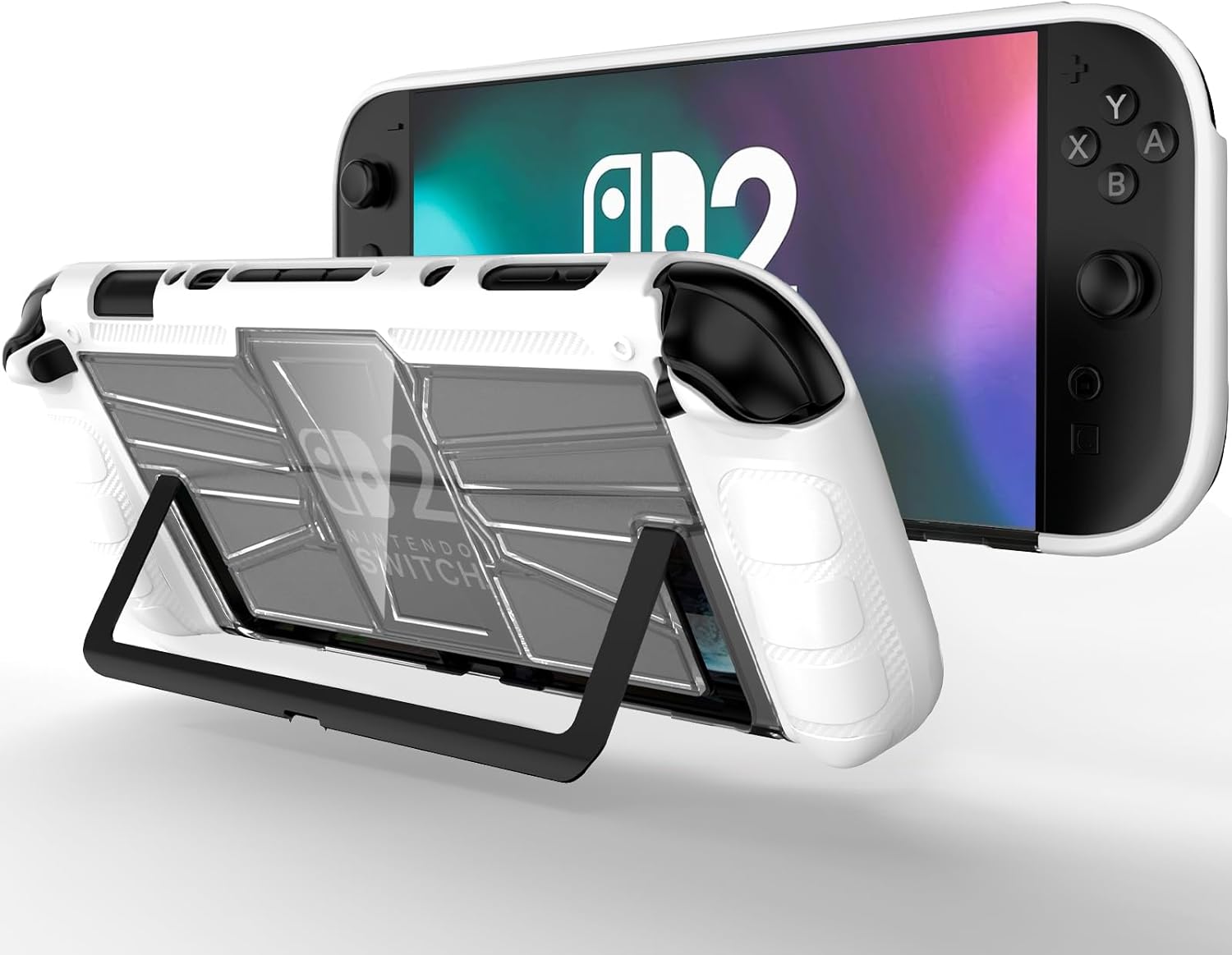 NINKI Silicone Cover for Nintendo Switch 2 2025 Case Kickstand, Hard Thin Anti-Scratch PC + TPU Transparent Back Bumper Stand Switch 2 Protection Wrap for Nintendo Switch 2 Case Accessories, White