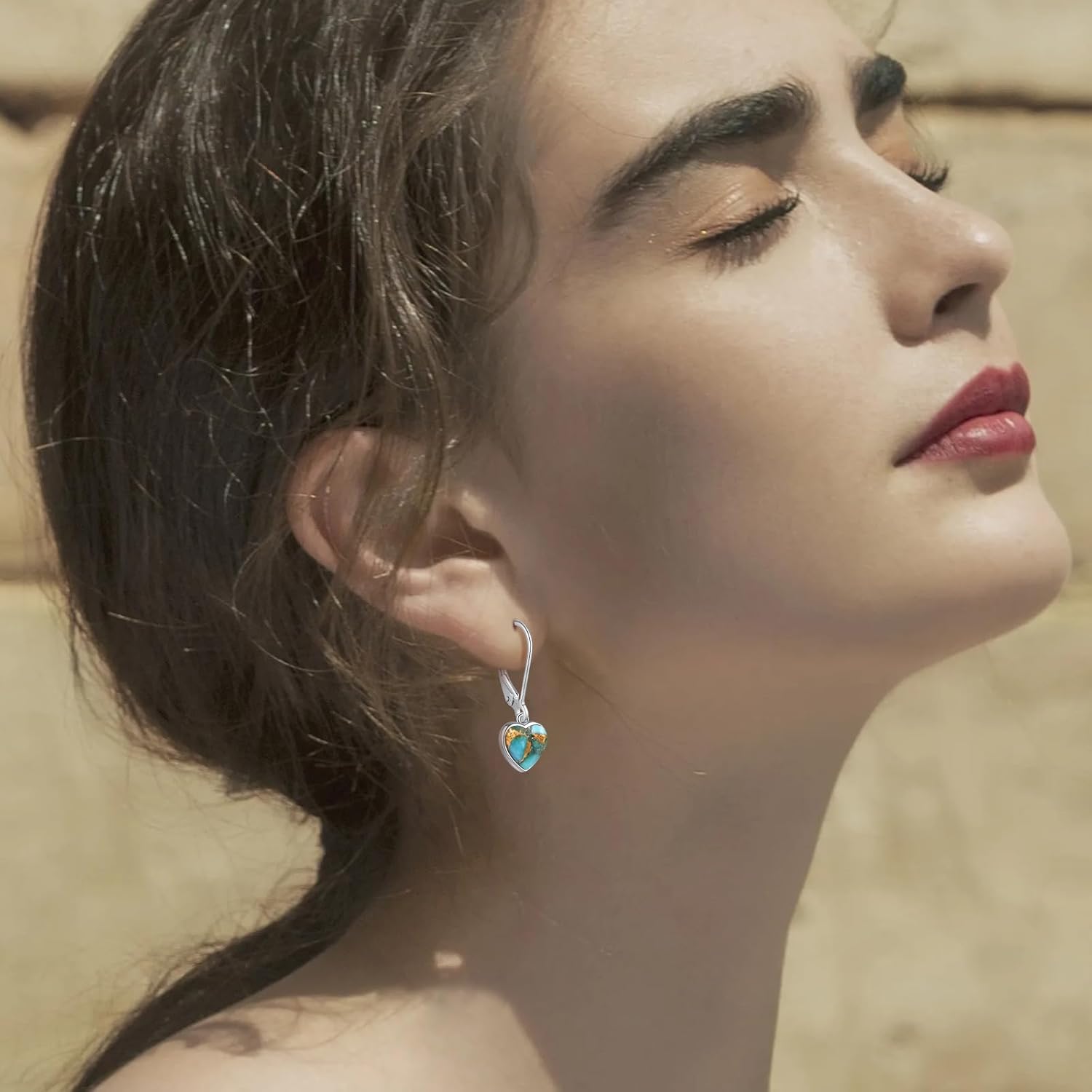 Heart Natural Turquoise Earrings for Women - Top AAA Grade, Hypoallergenic 925 Sterling Silver Leverback Dangle Earrings, Trendy Jewelry Gifts for Her