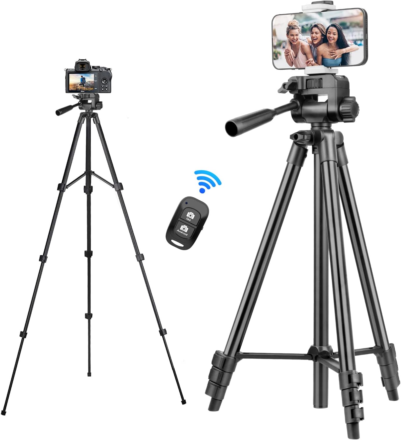Torjim 64”Phone Tripod, Extendable Cell Phone Tripod with Remote and Holder, Universal Camera Stand for Video Recording/Selfies/Live Streaming, Travel Compatible iOS & Android…