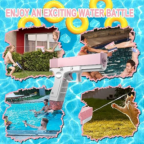 CHAHOT Electric Water Gun, 550+60Cc High Capacity Water Guns, 35Ft Range Automatic Squirt Guns for Summer Swimming Pool Beach Outdoor Fighting and Party Games, Water Blasters for Kids & Adults (Pink)