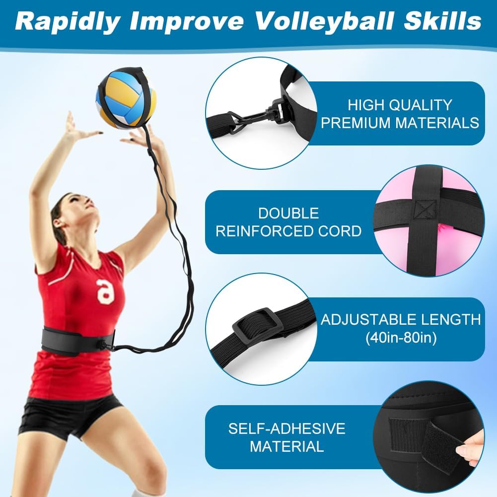 Volleyball Training Equipment Aid, Volleyball Training Rebounder Set, Solo Volleybal-l Trainer Improve Serving, Spiking, Passing for Beginners to Pros, Volleybal-l Gifts for Teen(COLOR:Black)