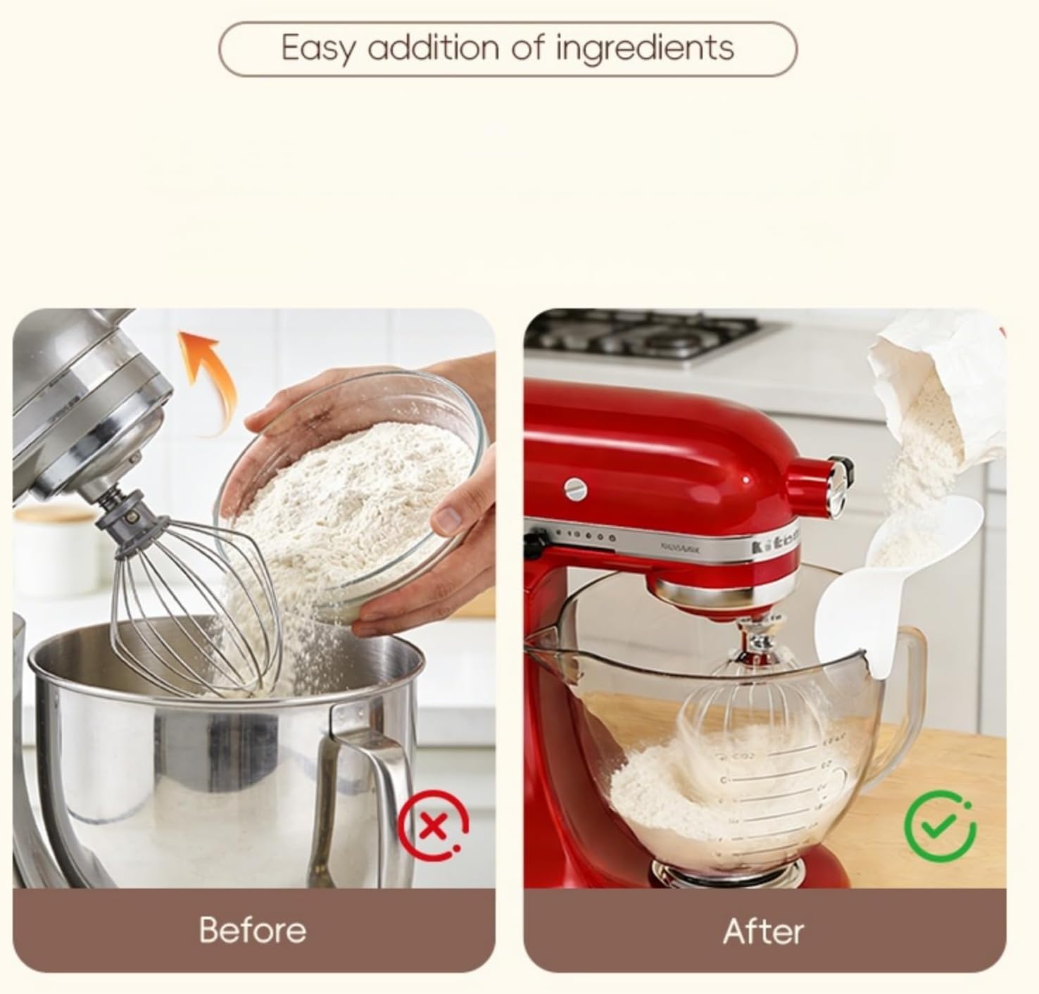 Flour Funnel for Stand Mixer,Silicone pouring chute for kitchenaid mixer,Compatible with Mixer Replacement Splash Guard, for glass bowl, for metal bowl,for Professional Cooking