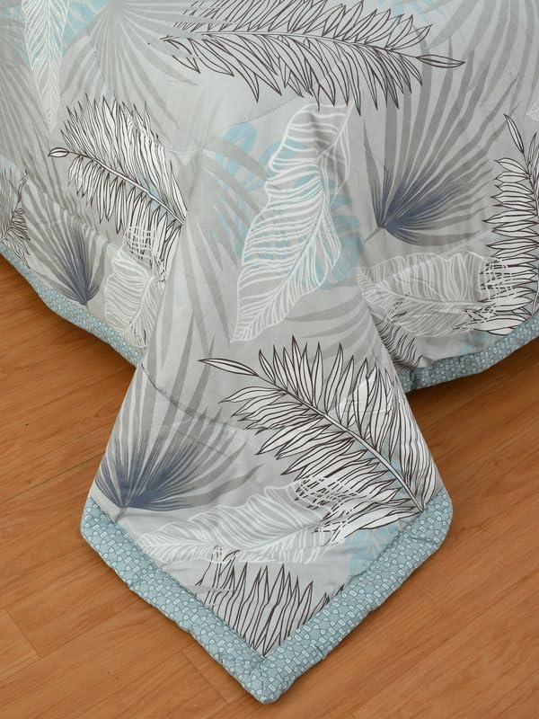 Image of Florida Blue Leaf Polycotton Double Bed AC Comforter with 1 Bedsheet & 2 Pillow Covers | Ultra Soft 4 Pc Reversible Bedding Set