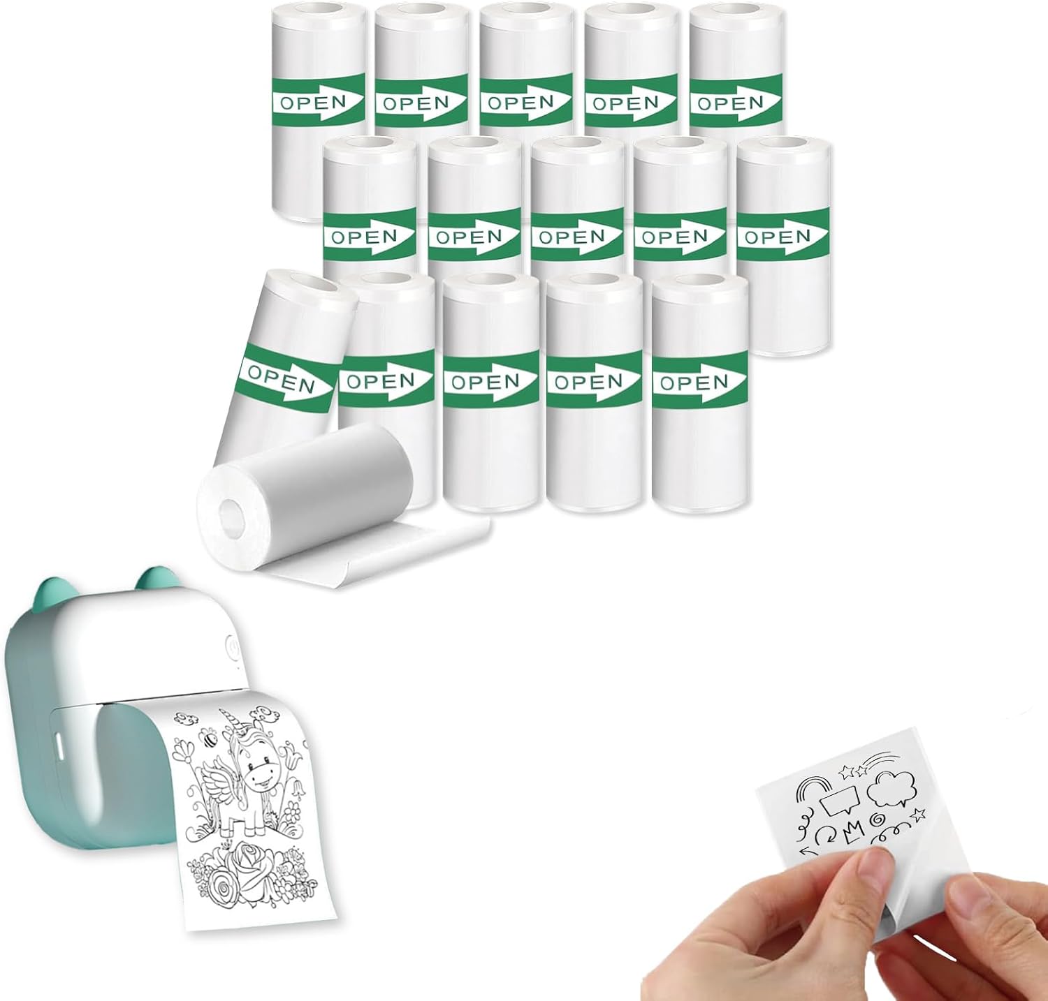15 Rolls Self-Adhesive Thermal Paper for Mini Portable Printers, 57x25mm, Thermal Sticker Paper Compatible with T02/M02/M02S/M02 Pro, White Glossy Labels for Photo & Note Printing