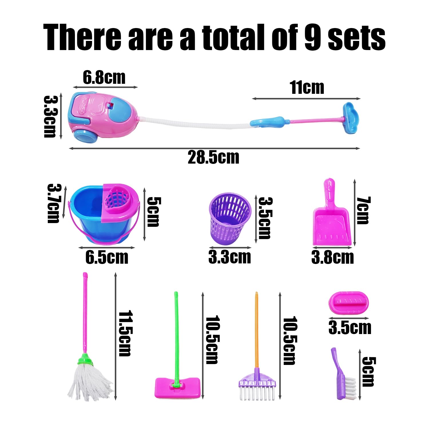 9 Piece Mini Cleaning Tool, Cleaning Toy Set, Dollhouse Furniture, Miniature Dollhouse Accessories - Image 2