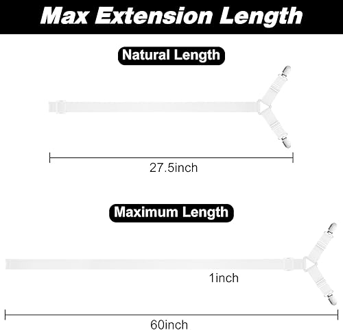 Miniatura 3 de Bouiexye Sujetadores de sábanas ajustables, correas elásticas para sábanas de cama de 6 vías, clips de hojas cruzadas para cama matrimonial, Queen,