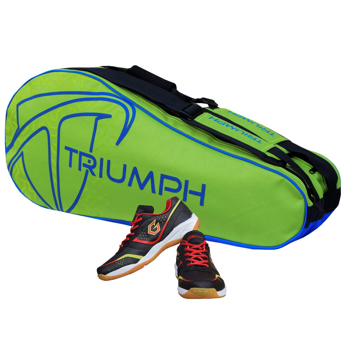 Gowin Badminton Shoe Smash Black Size-7 with Triumph Badminton Bag 303 Lime/Royal-image-14