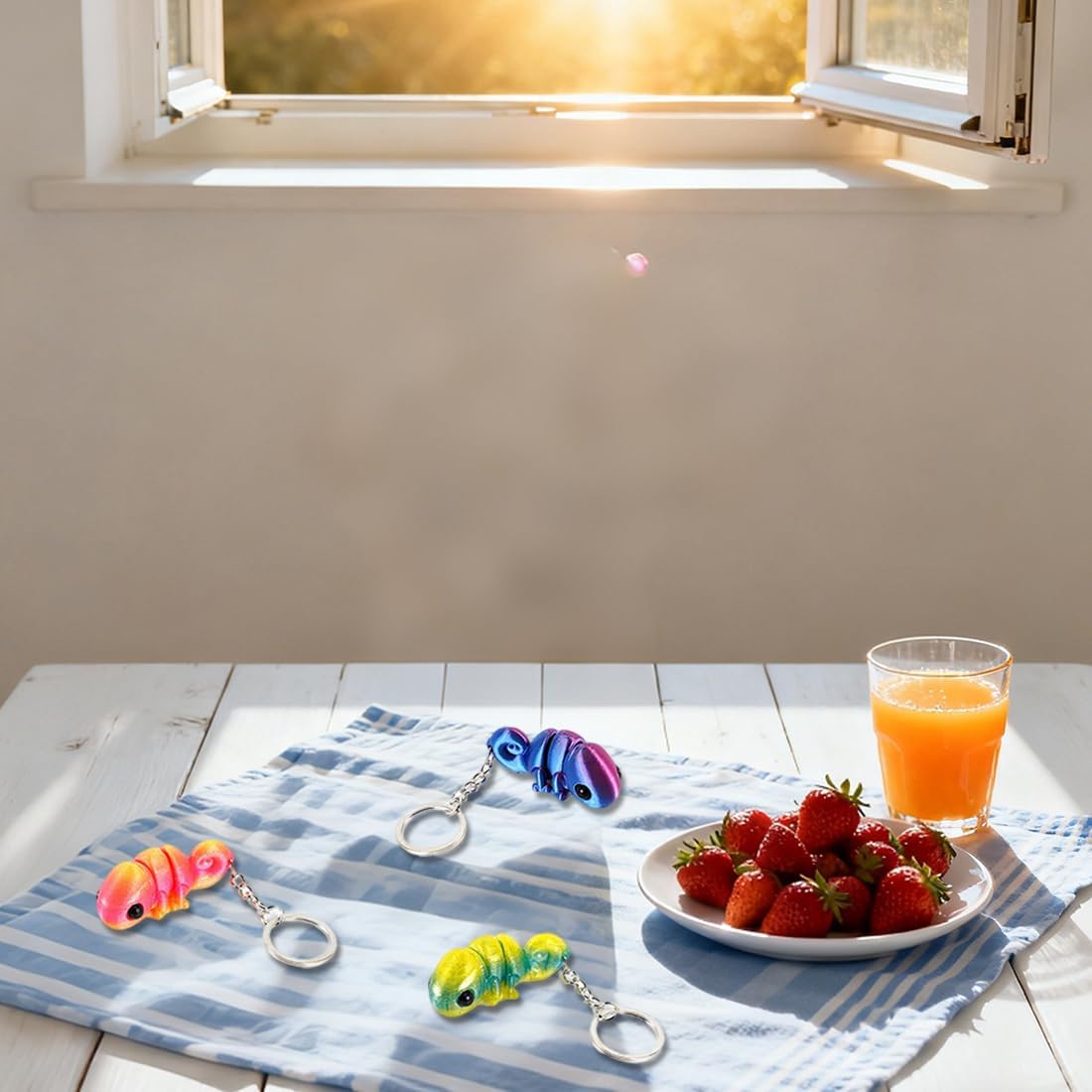 8 Pack 3D Printed Axolotl Keychain Chameleon Keychain 3D Printed Fidget Toys Axolotl Toy Flexible Articulating Toys Stress Relief for Adult Party Favors Home Display Easter Valentine Gifts