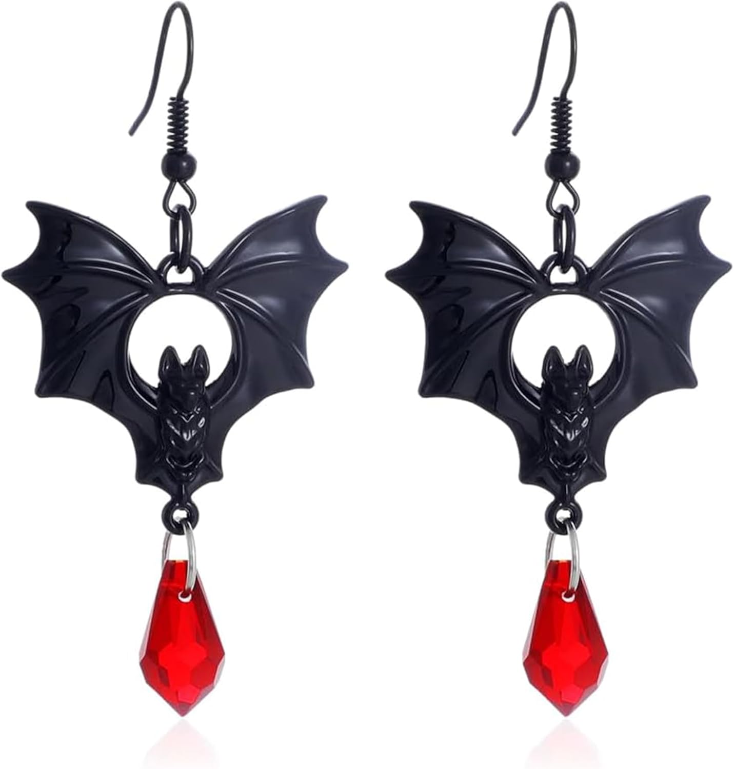 Halloween Gothic Black Silver Bat Drop Dangle Earrings for Women, Goth Bats Hook Earings Vampire Costume Accessories Holiday Jewelry Gift