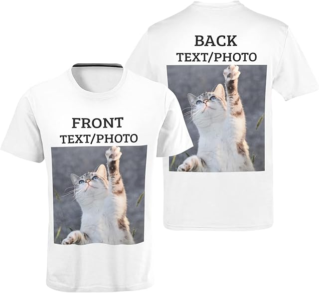 Yourdesign Front and Back Personalised T-Shirt - Add Photos and Text - Unisex White 100% Soft Cotton - Same Day Free Dispatch