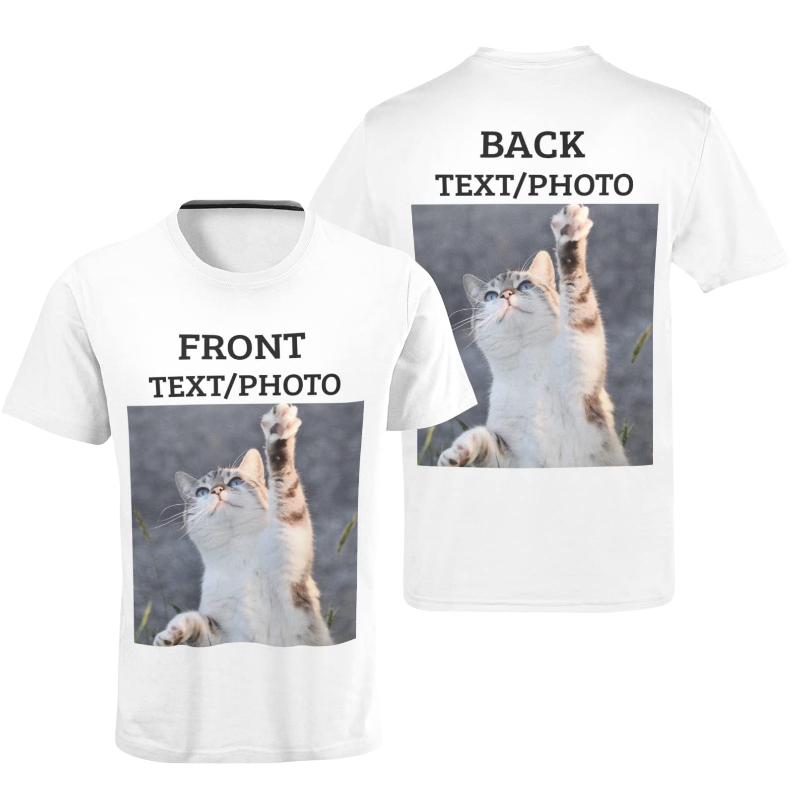 Yourdesign Front and Back Personalised T-Shirt - Add Photos and Text - Unisex White 100% Soft Cotton SML - XXXL - Same Day Free Dispatch