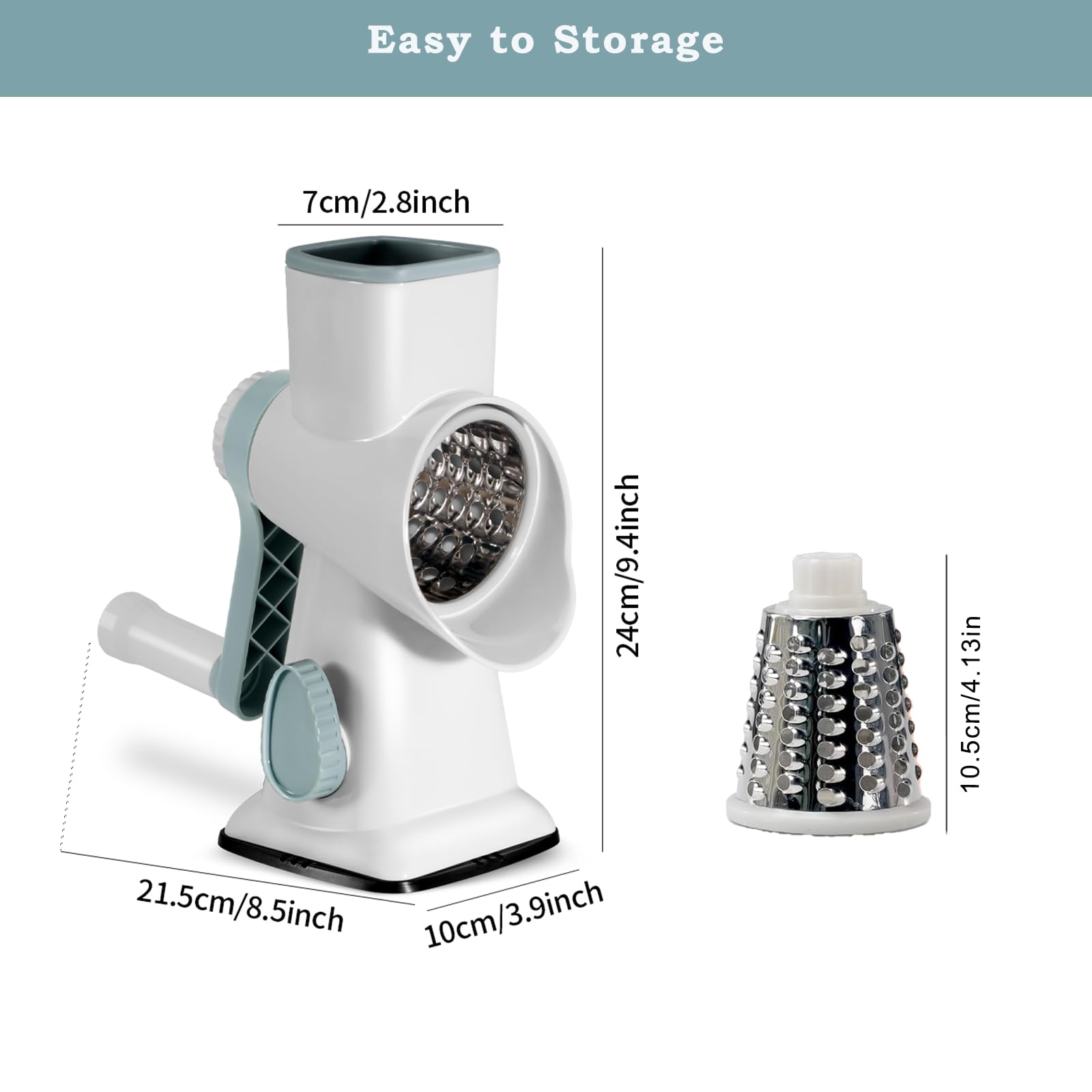 Rotary Cheese Grater, Uthvouxy Cheese Shredder with Strong Suction Base,Cheese Grater with Hand Crank for Kitchen with 3 Changeable Blades for Cheese,Vegetables,Nuts,Chocolate(WhiteBlue)