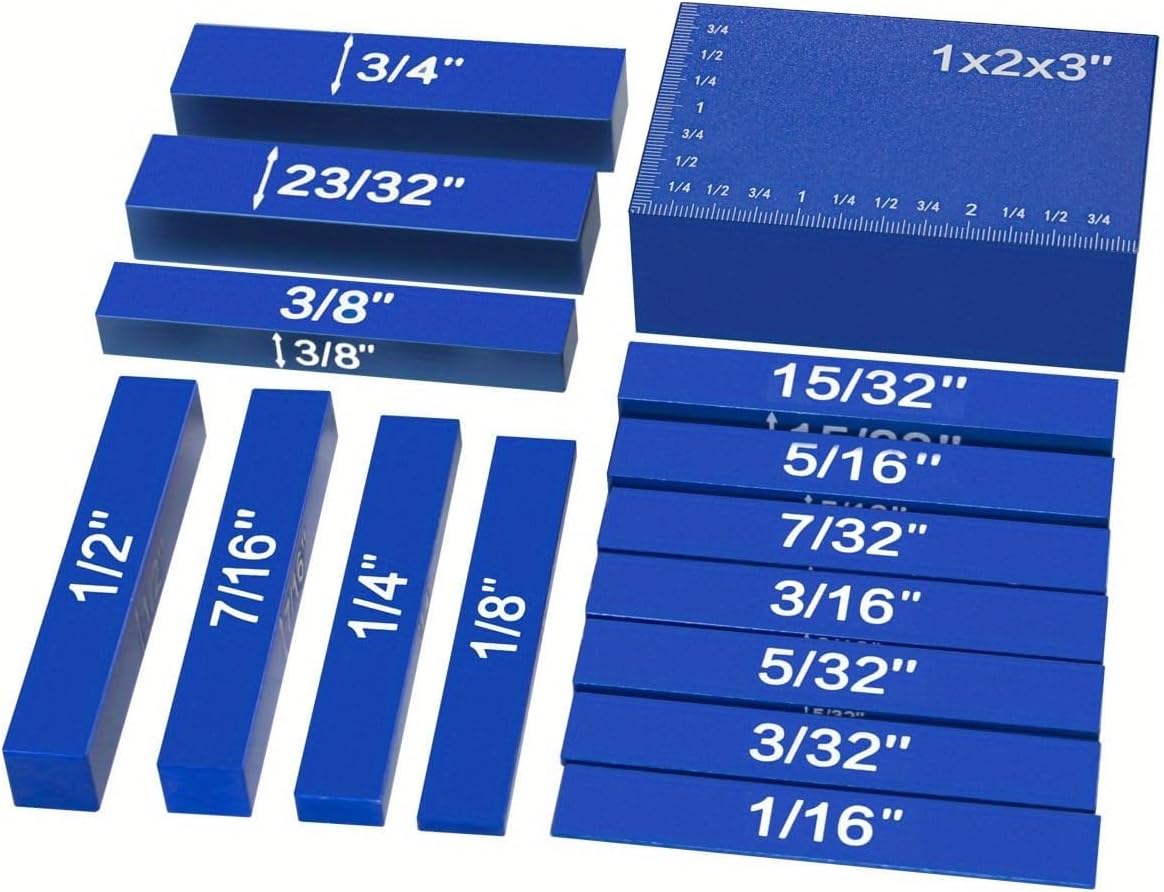 15Pcs Precision Aluminum Setup Bars with Inch Size Markings, Setup Blocks Height Gauge Set for Router and Table Saw Accessories Woodworking Set Up (15pcs Blue)