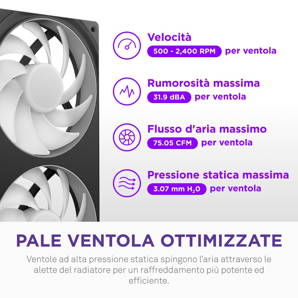 NZXT Kraken Core 240 RGB - Dissipatore AIO a liquido per CPU - Radiatore 240 mm - Ventola a telaio singolo 240 mm - Compatibile con Intel® LGA 1851/1700/1200/115X e AMD® AM5/AM4 - Nero