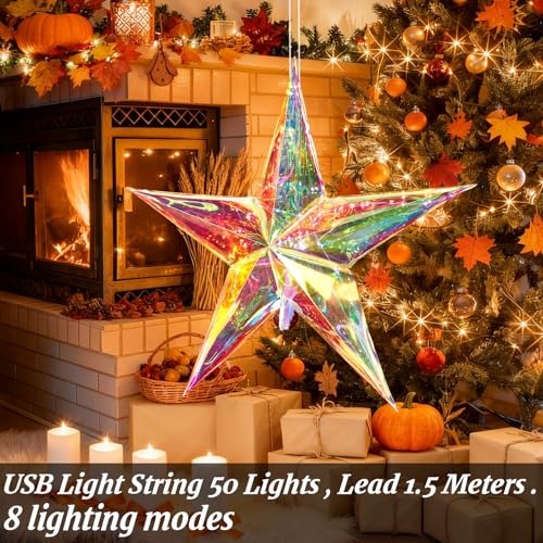 Décoration de Noël à 5 branches avec reflets multicolores suspendus - 4