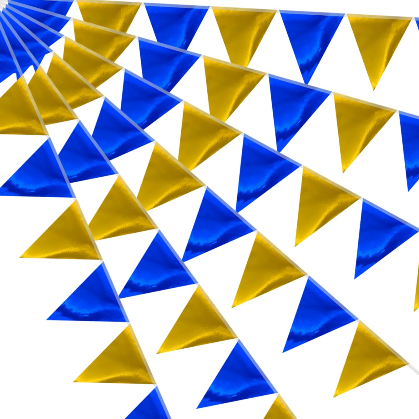 64ft Royal Blue Gold Triangle Pennant Banner Flag Metallic Paper Bunting Garland for Hanging Backdrop Birthday Party Decorations Graduation Nautical Ahoy Achor Bridal Wedding Party Supplies