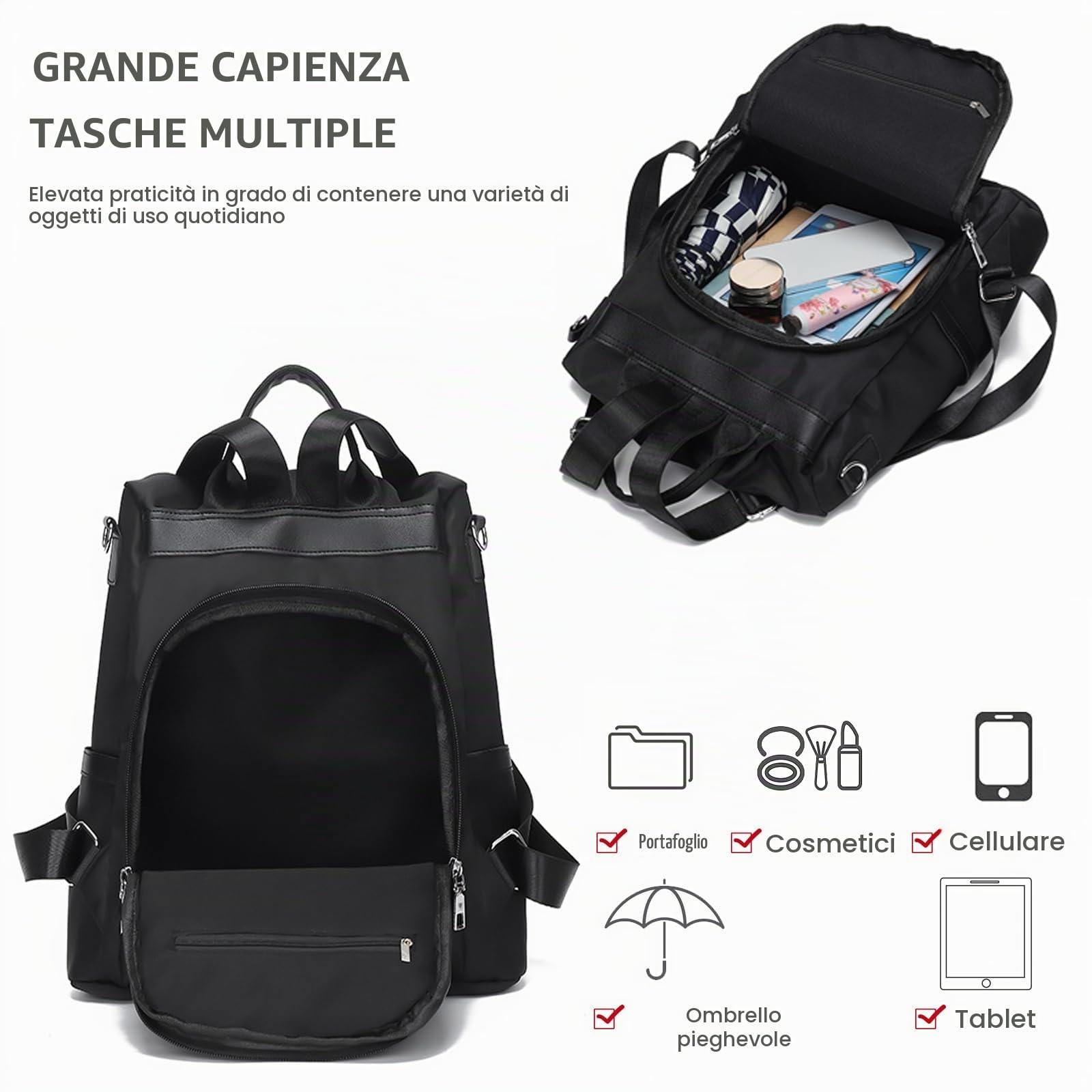 NICOLE & DORIS Zaino Borsa Donna Zaino Antifurto Grande Zainetto Leggera in Nylon Borsa Tracolla Zaino 2 in 1 Zaino da Viaggio per lo Shopping Blu