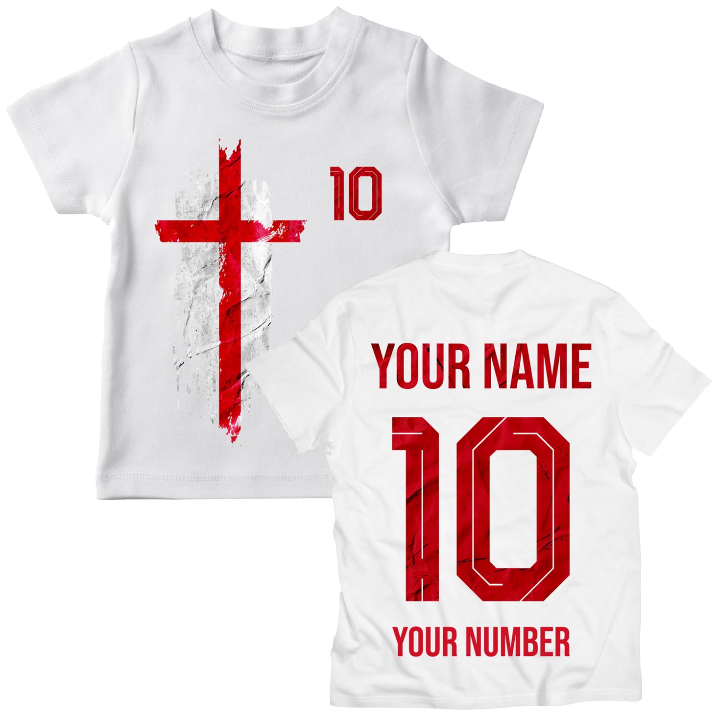 lepni.me England 2026 Personalised Kids' Football Fan Graphic Cotton T-Shirt, Custom Name and Number, Short Sleeve Supporters Top (14-15 Years White Multi Color)