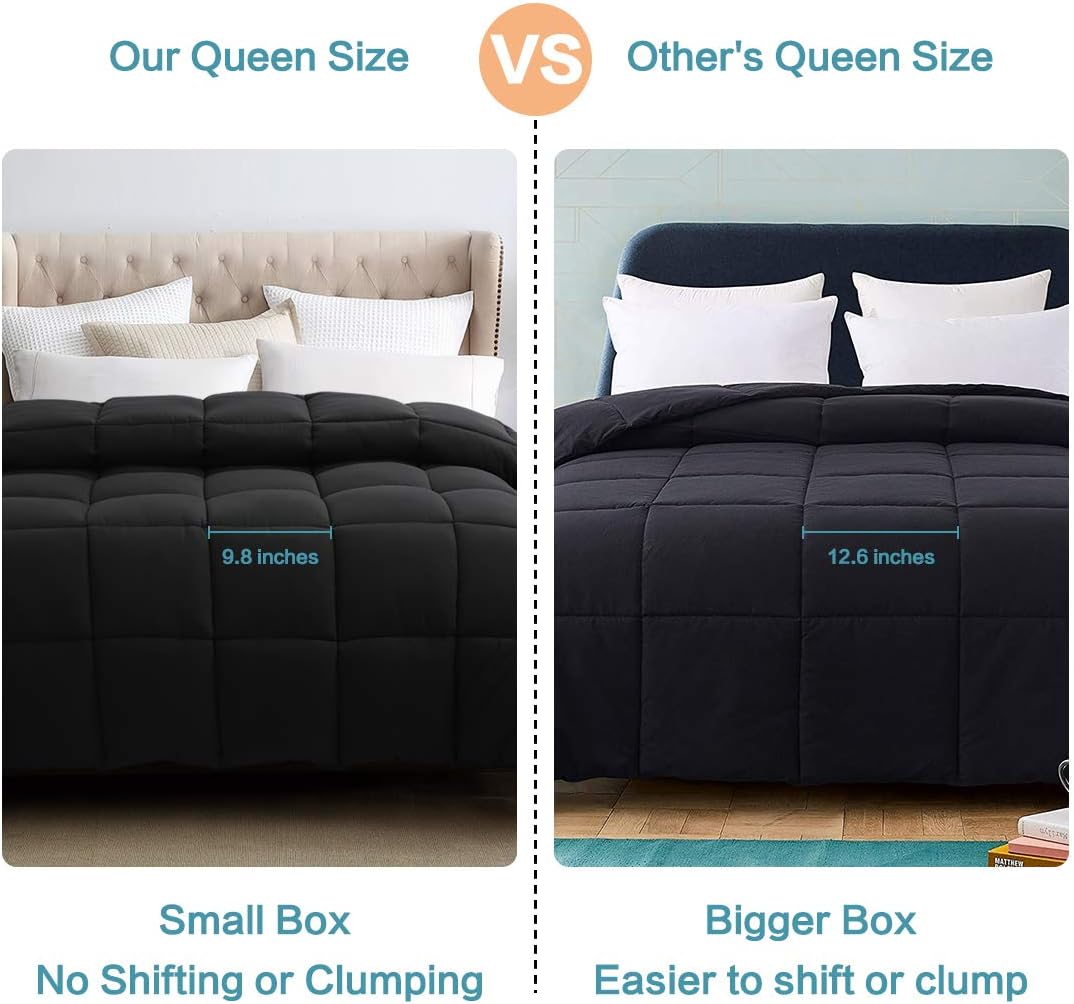 WARM HARBOR Twin Size Reversible Down Alternative Quilted Comforter, All Season Duvet Insert Fluffy Lightweight Bed Comforters with Corner Tabs Black