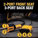 DEWALT Heavy Duty 72W 5 Port USB Car Charger Multiport, iPhone 17 Multi USB Car Charger, Fast Charge PD & QC3.0 Cigarette Lighter Adapter w/ 6FT Cable, Type C Front/Back Charging for Multiple Devices