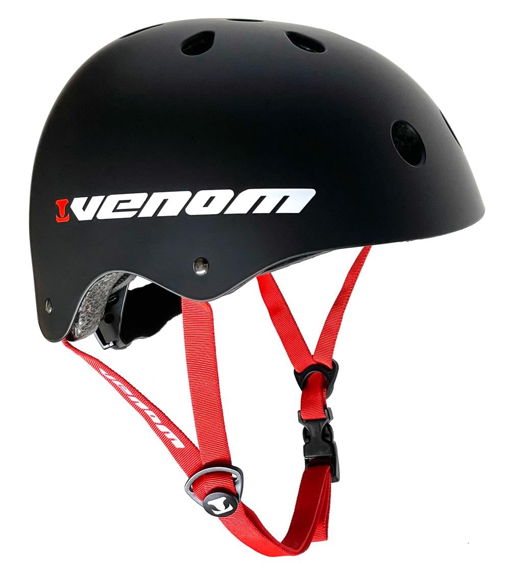 Venom Kids Skateboard Helmet For Kids Teenagers & Adults, Kids Helmet Skate Helmet EN-1078 Compliant for Micro Scooter, Skateboarding, Skate, Bikes, BMX - Boys & Girls - Black Small, Medium, Large