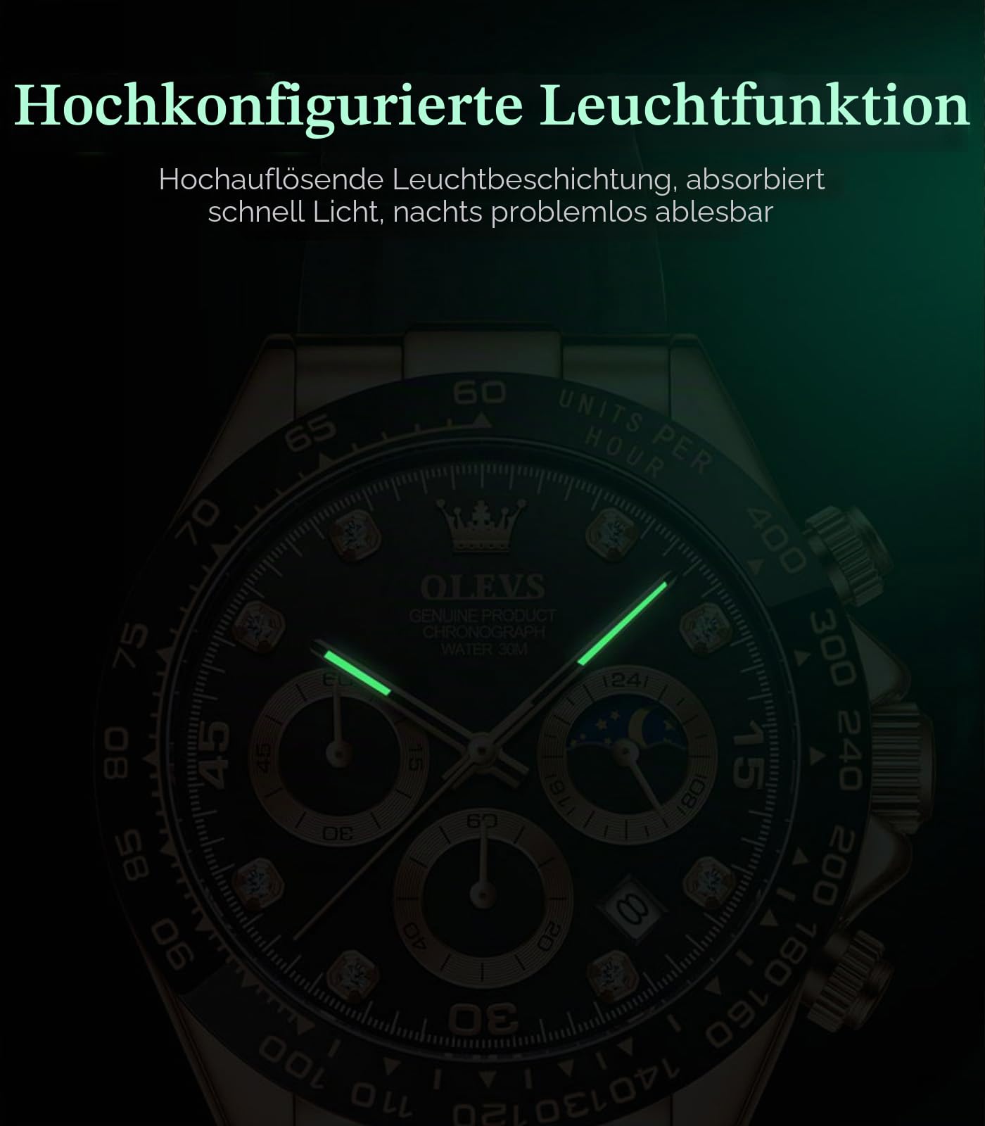 OLEVS Herren Chronograph Quarz Uhren, Leuchtende Uhren für Herren, Mode, Freizeit, Kleid
