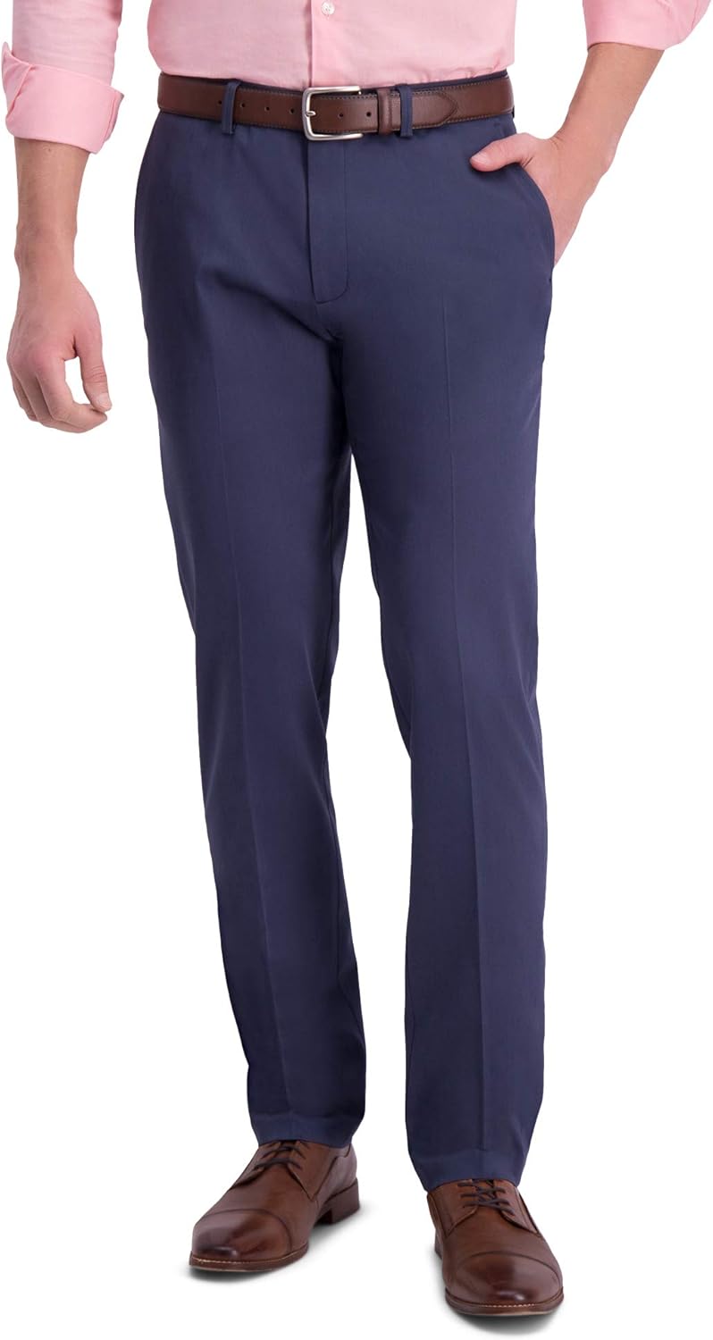 Haggar Men's Iron Free Premium Khaki Slim-Straight Fit Flat Front Expandable Waist Casual Pant