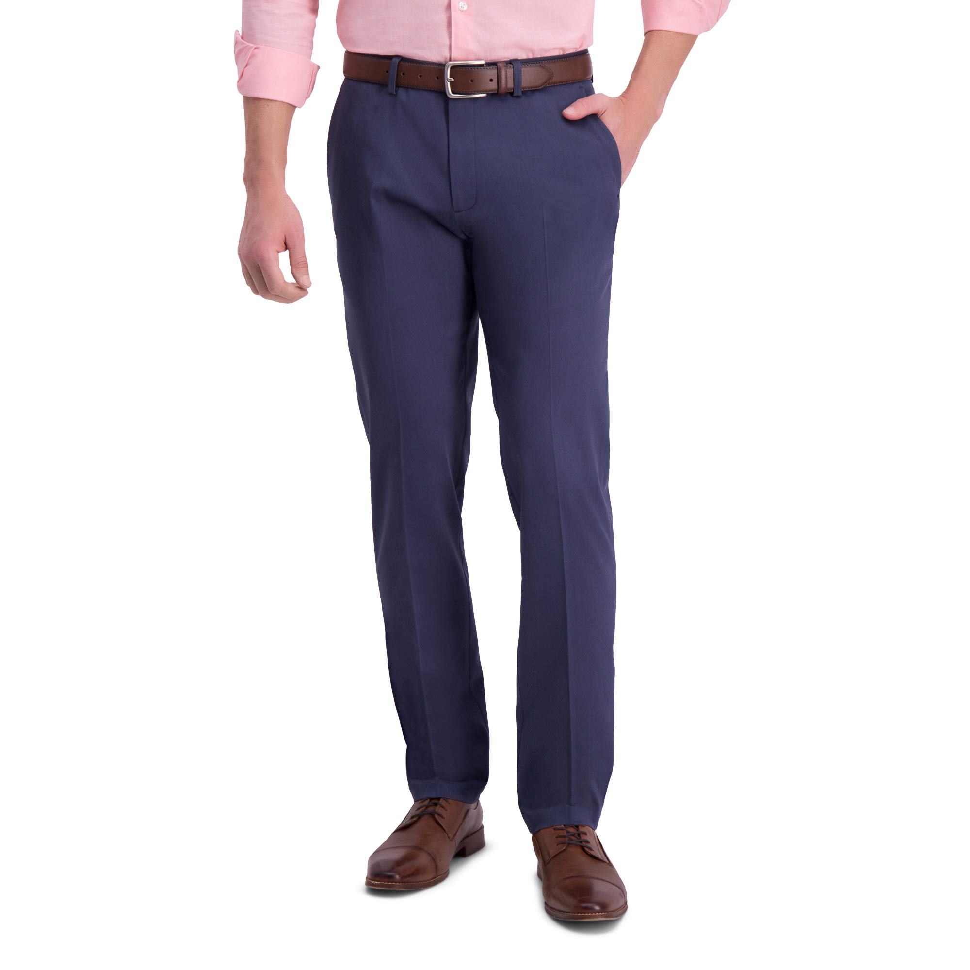 Haggar Men's Iron Free Premium Khaki Slim-Straight Flat Front Flex Waist Pant, Model HC41000, Indigo, 30W x 30L