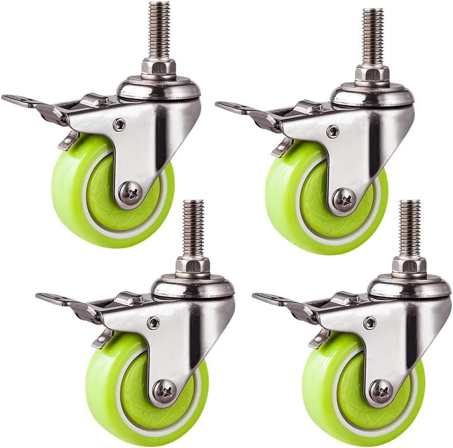Roulettes pivotantes en inox 304 M10 et PU vert premium